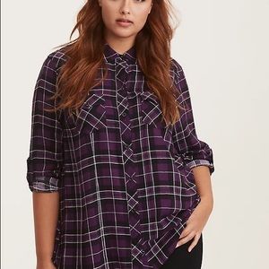 Purple plaid camp shirt